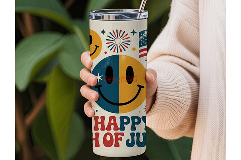 4th of July Smiley Tumbler Wrap Sublimation DesignSVG 