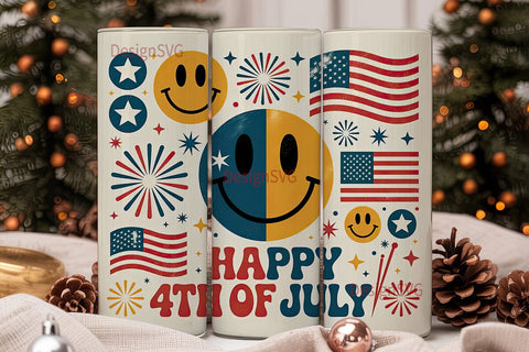 4th of July Smiley Tumbler Wrap Sublimation DesignSVG 