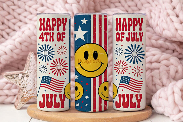 4th of July Smiley Tumbler Wrap Sublimation DesignSVG 
