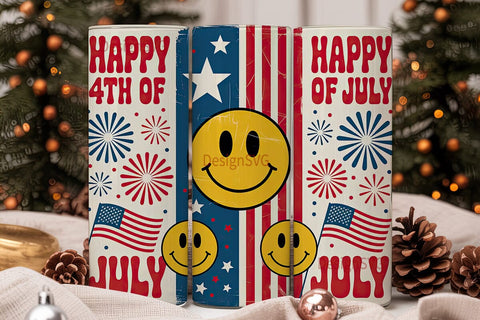 4th of July Smiley Tumbler Wrap Sublimation DesignSVG 