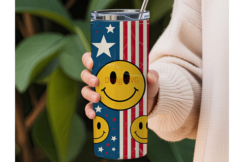 4th of July Smiley Tumbler Wrap Sublimation DesignSVG 