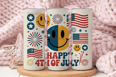 4th of July Smiley Tumbler Wrap Sublimation DesignSVG 