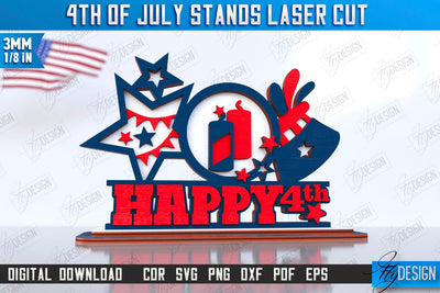 4th of July Stand Laser Cut | Patriotic Sign | Independence Day | Red White and Blue | CNC File SVG Fly Design 