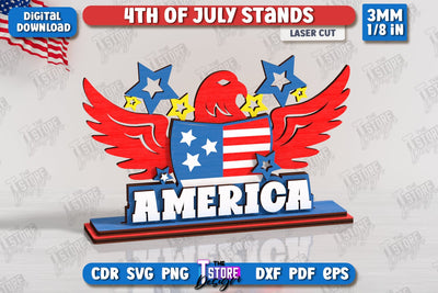 4th of July Stand Laser Cut | Patriotic Sign | Independence Day | Red White and Blue | CNC File SVG The T Store Design 
