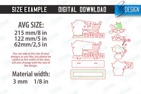 4th of July Stands Laser Cut Bundle | Patriotic Sign | Independence Day | Red White and Blue | CNC Files SVG Fly Design 