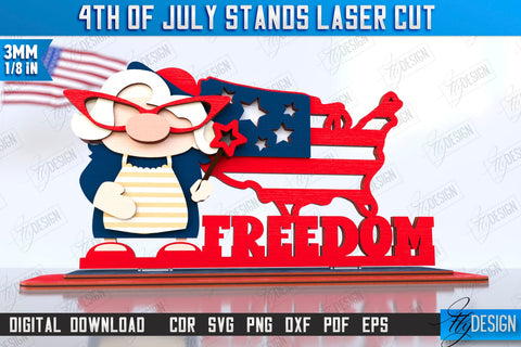4th of July Stands Laser Cut Bundle | Patriotic Sign | Independence Day | Red White and Blue | CNC Files SVG Fly Design 