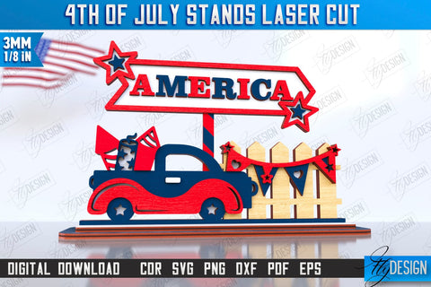 4th of July Stands Laser Cut Bundle | Patriotic Sign | Independence Day | Red White and Blue | CNC Files SVG Fly Design 