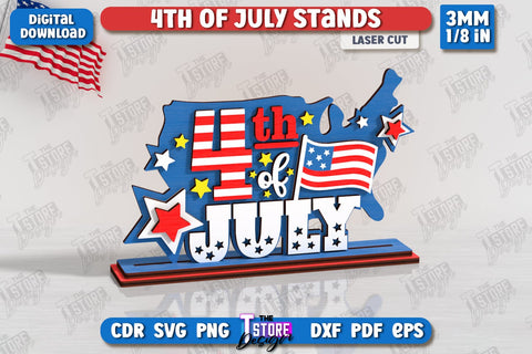4th of July Stands Laser Cut Bundle | Patriotic Signs | Independence Day | Red White and Blue | CNC Files SVG The T Store Design 