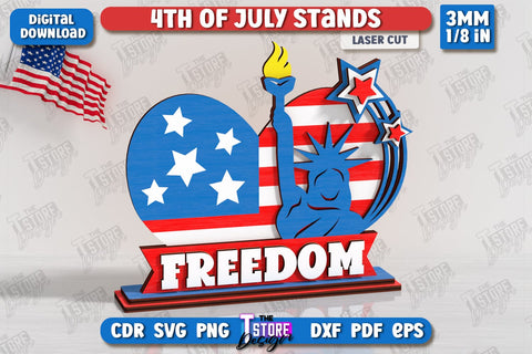 4th of July Stands Laser Cut Bundle | Patriotic Signs | Independence Day | Red White and Blue | CNC Files SVG The T Store Design 