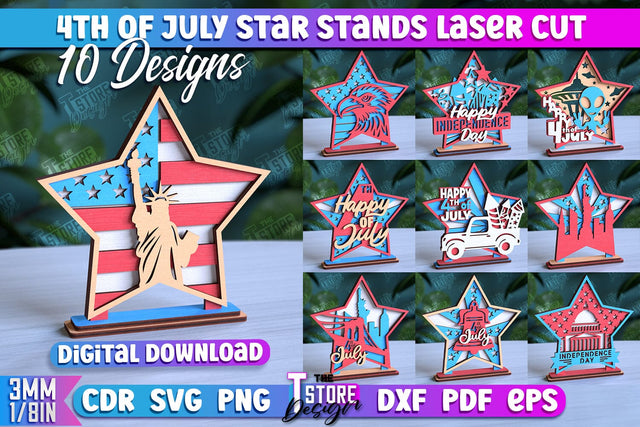 4th of July Star Stand Bundle | Decorative 3D Stand | Red White and Blue | CNC File SVG The T Store Design 