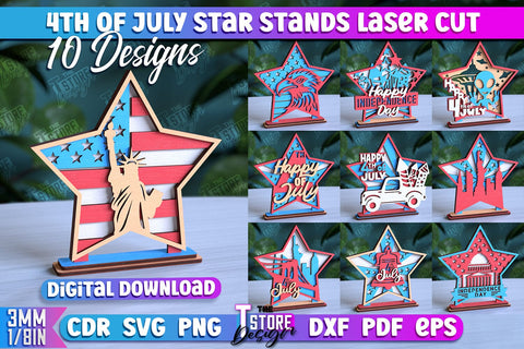 4th of July Star Stand Bundle | Decorative 3D Stand | Red White and Blue | CNC File SVG The T Store Design 