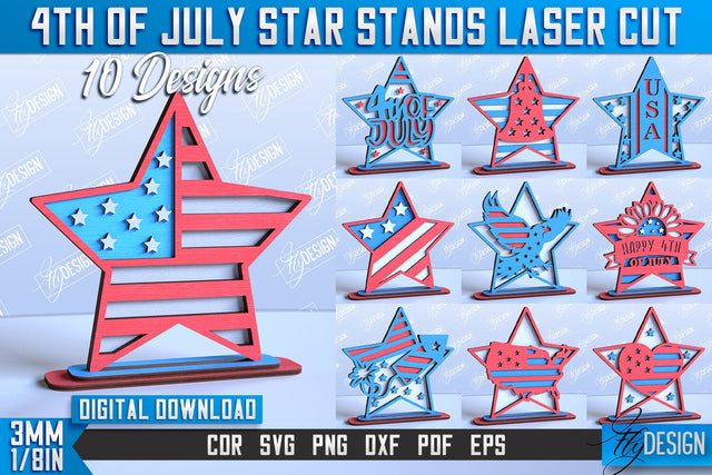 4th of July Star Stand Bundle | Patriotic Star Stand | Decorative Stand | Red White and Blue | CNC File SVG Fly Design 