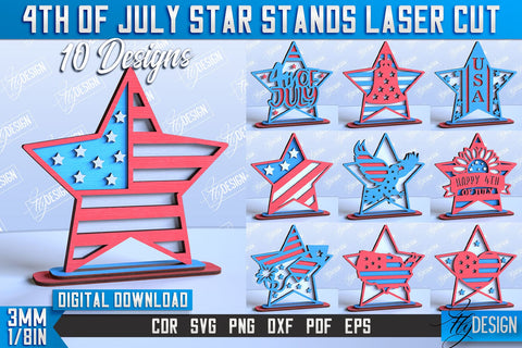 4th of July Star Stand Bundle | Patriotic Star Stand | Decorative Stand | Red White and Blue | CNC File SVG Fly Design 