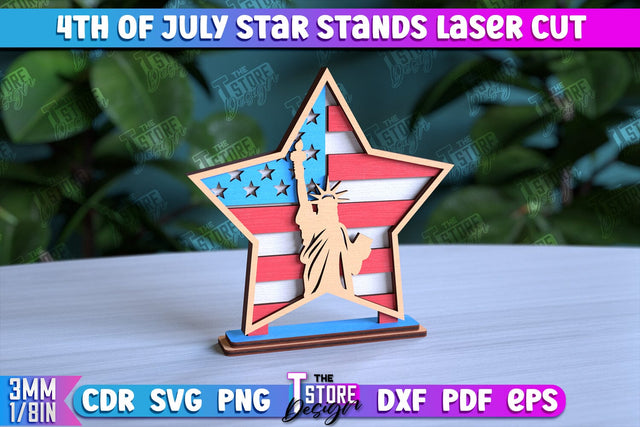 4th of July Star Stand | Decorative 3D Stand | Red White and Blue | CNC File SVG The T Store Design 