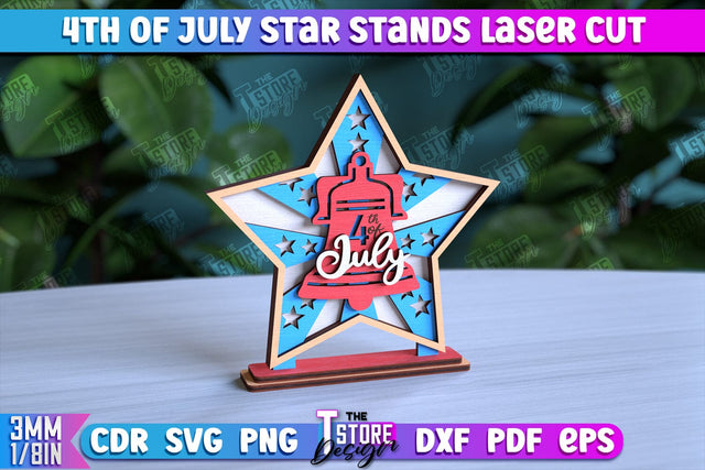 4th of July Star Stand | Decorative 3D Stand | Red White and Blue | CNC File SVG The T Store Design 