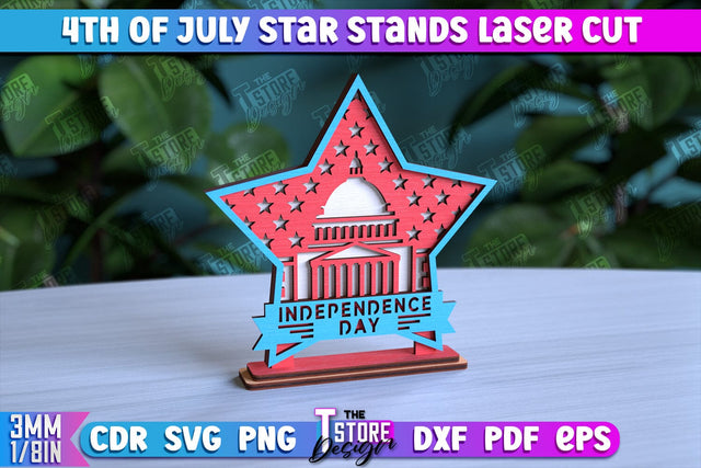 4th of July Star Stand | Decorative 3D Stand | Red White and Blue | CNC File SVG The T Store Design 