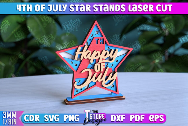 4th of July Star Stand | Decorative 3D Stand | Red White and Blue | CNC File SVG The T Store Design 