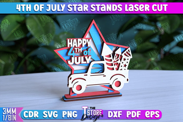 4th of July Star Stand | Decorative 3D Stand | Red White and Blue | CNC File SVG The T Store Design 