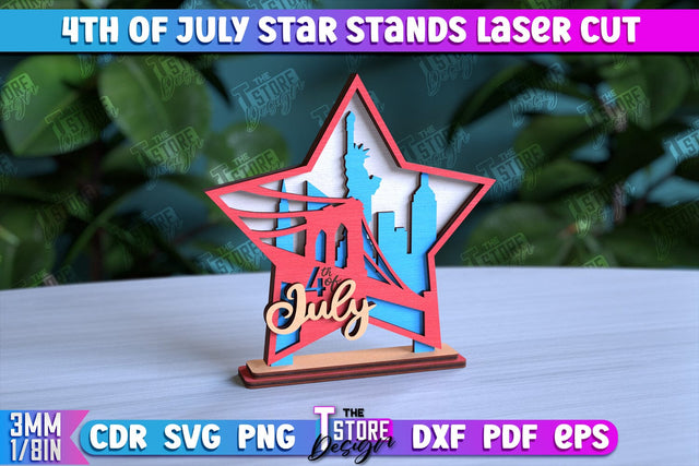 4th of July Star Stand | Decorative 3D Stand | Red White and Blue | CNC File SVG The T Store Design 