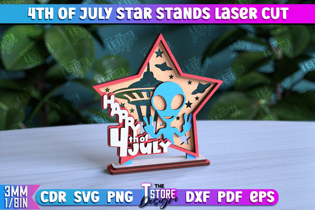4th of July Star Stand | Decorative 3D Stand | Red White and Blue | CNC File SVG The T Store Design 