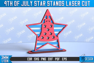 4th of July Star Stand | Patriotic Star Stand | Decorative Stand | Red White and Blue | CNC File SVG Fly Design 