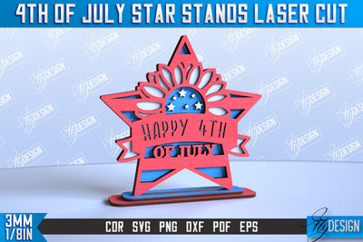 4th of July Star Stand | Patriotic Star Stand | Decorative Stand | Red White and Blue | CNC File SVG Fly Design 