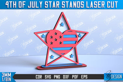 4th of July Star Stand | Patriotic Star Stand | Decorative Stand | Red White and Blue | CNC File SVG Fly Design 