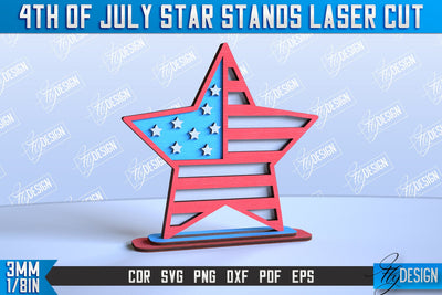 4th of July Star Stand | Patriotic Star Stand | Decorative Stand | Red White and Blue | CNC File SVG Fly Design 