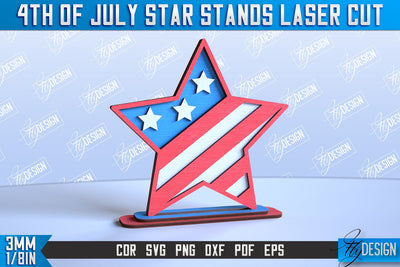 4th of July Star Stand | Patriotic Star Stand | Decorative Stand | Red White and Blue | CNC File SVG Fly Design 