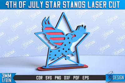 4th of July Star Stand | Patriotic Star Stand | Decorative Stand | Red White and Blue | CNC File SVG Fly Design 