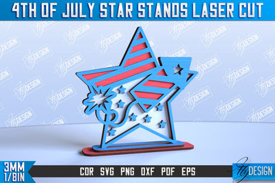 4th of July Star Stand | Patriotic Star Stand | Decorative Stand | Red White and Blue | CNC File SVG Fly Design 