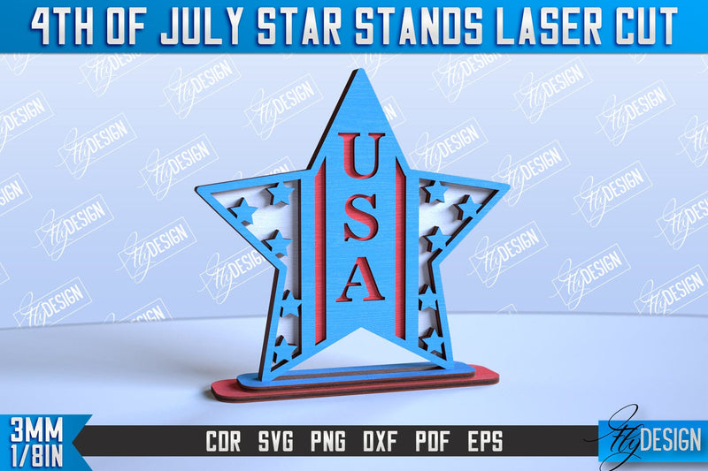 4th of July Star Stand | Patriotic Star Stand | Decorative Stand | Red White and Blue | CNC File SVG Fly Design 
