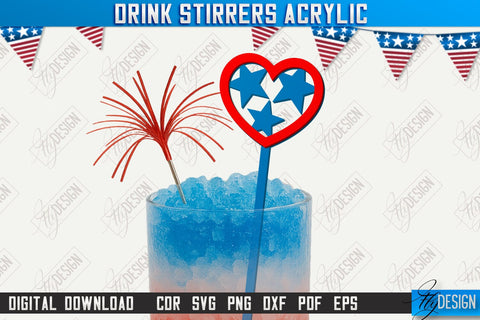 4th of July Sticks Stirring Drink Laser Cut Bundle | Cocktail Stirrers | Drinks Markers | CNC Files SVG Fly Design 