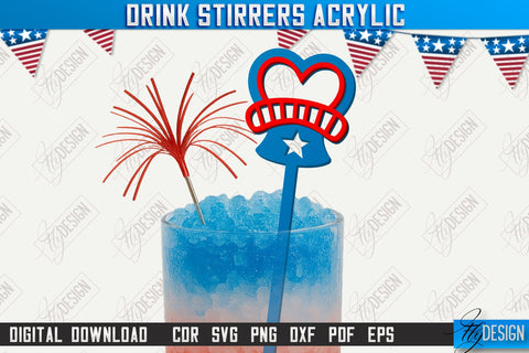 4th of July Sticks Stirring Drink Laser Cut Bundle | Cocktail Stirrers | Drinks Markers | CNC Files SVG Fly Design 