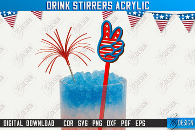 4th of July Sticks Stirring Drink Laser Cut | Cocktail Stirrers | Drinks Markers | CNC File SVG Fly Design 