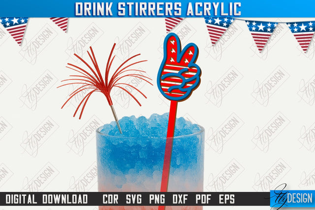 4th of July Sticks Stirring Drink Laser Cut | Cocktail Stirrers | Drinks Markers | CNC File SVG Fly Design 