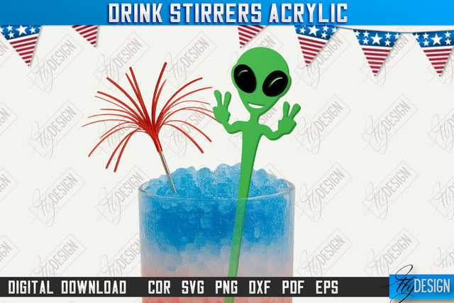 4th of July Sticks Stirring Drink Laser Cut | Cocktail Stirrers | Drinks Markers | CNC File SVG Fly Design 