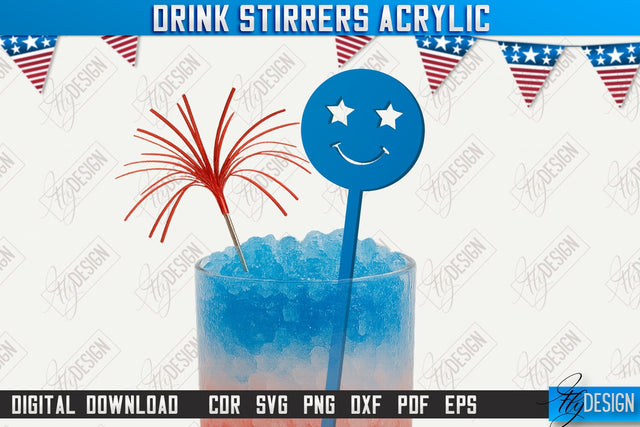 4th of July Sticks Stirring Drink Laser Cut | Cocktail Stirrers | Drinks Markers | CNC File SVG Fly Design 