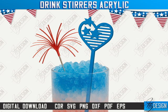 4th of July Sticks Stirring Drink Laser Cut | Cocktail Stirrers | Drinks Markers | CNC File SVG Fly Design 