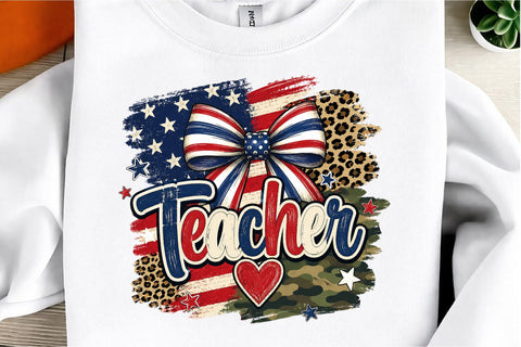 4th of July Stripes Teacher Bow PNG Sublimation designmaster24 