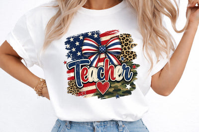 4th of July Stripes Teacher Bow PNG Sublimation designmaster24 