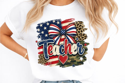 4th of July Stripes Teacher Bow PNG Sublimation designmaster24 