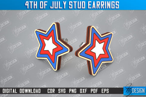 4th of July Stud Earrings Bundle | Patriotic Earrings | Red White and Blue | CNC File SVG Fly Design 