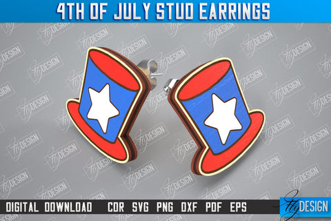 4th of July Stud Earrings Bundle | Patriotic Earrings | Red White and Blue | CNC File SVG Fly Design 