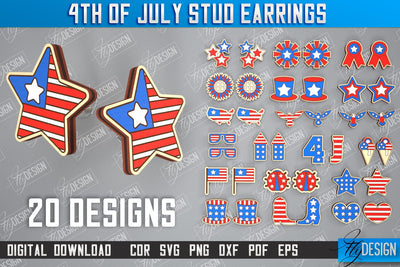 4th of July Stud Earrings Bundle | Patriotic Earrings | Red White and Blue | CNC File SVG Fly Design 