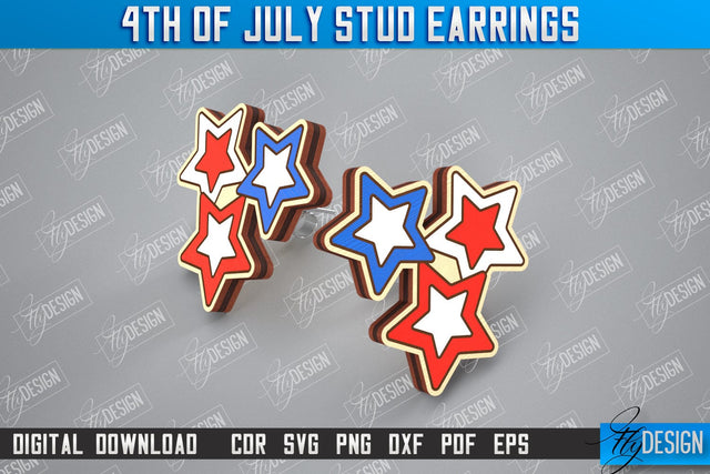 4th of July Stud Earrings | Patriotic Earrings | Red White and Blue | CNC File SVG Fly Design 