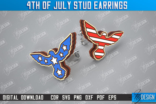 4th of July Stud Earrings | Patriotic Earrings | Red White and Blue | CNC File SVG Fly Design 