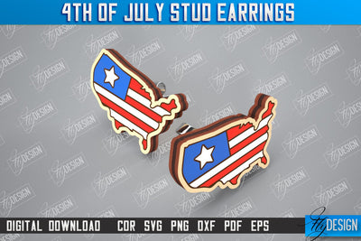 4th of July Stud Earrings | Patriotic Earrings | Red White and Blue | CNC File SVG Fly Design 