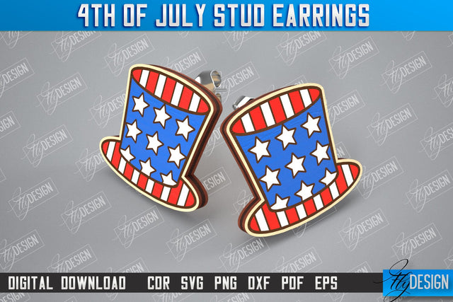 4th of July Stud Earrings | Patriotic Earrings | Red White and Blue | CNC File SVG Fly Design 