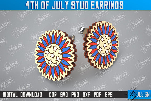4th of July Stud Earrings | Patriotic Earrings | Red White and Blue | CNC File SVG Fly Design 